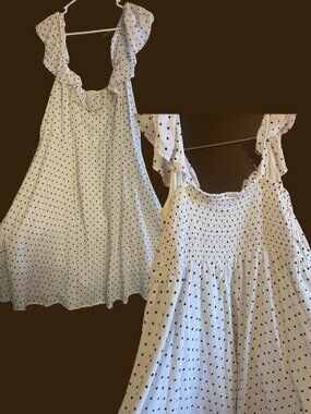 Old Navy~White Black Polka Dot~Smocked Babydoll~Midi Dress~XL